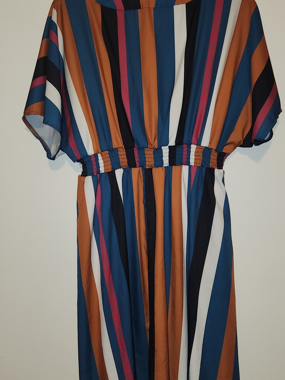 🧡💙🩵💙Striped V-Neck Midi Dress in Navy & Rust. 4XL Curve Shein. Super Comfy - Picture 8 of 9